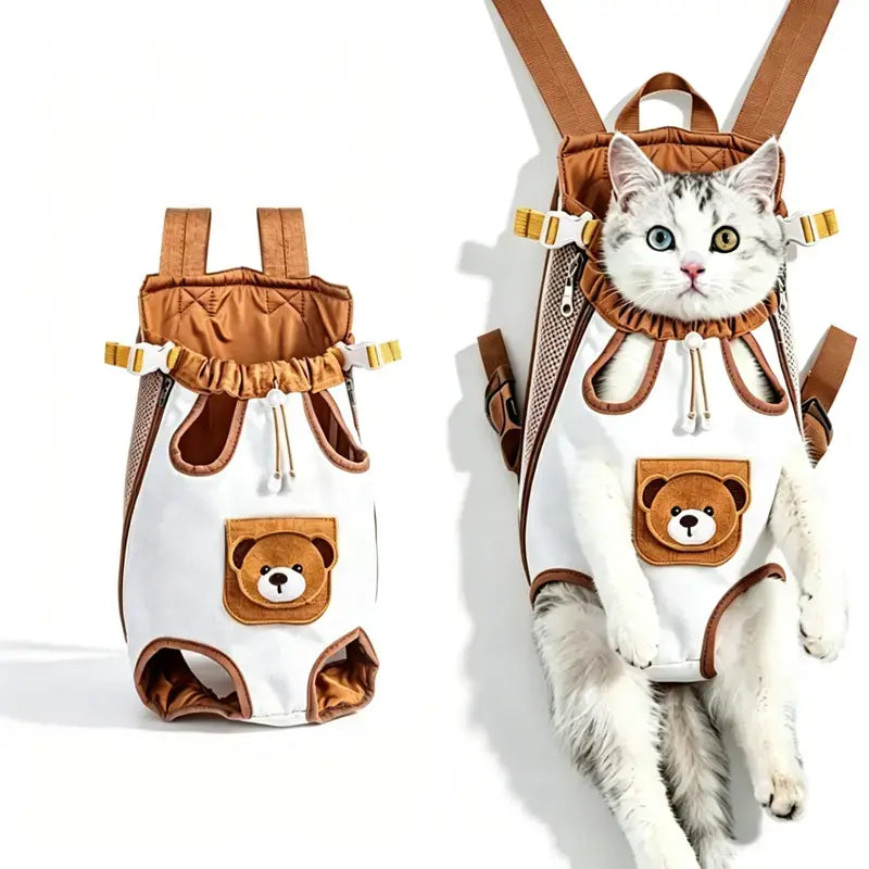 Plain Double-Strap Mesh Fabric Pet Carrier Backpack - Lightweight, Breathable, Durable Portable Chest Travel Pack for Dogs, Cats Outdoor Travel, Camping