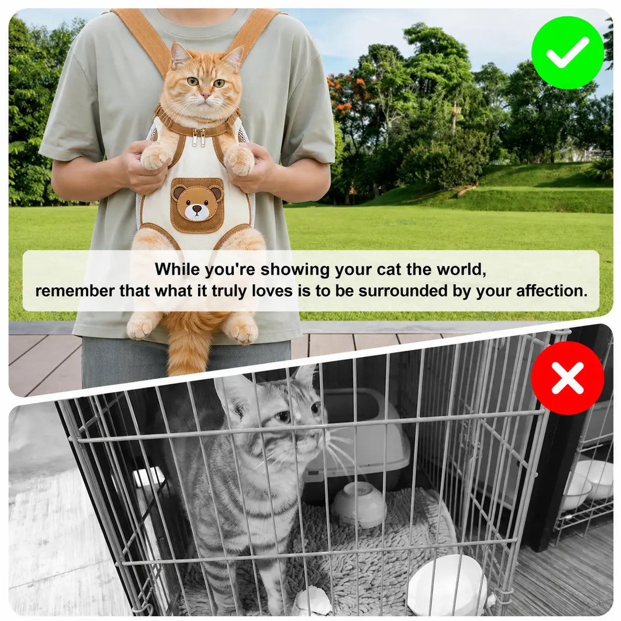 Plain Double-Strap Mesh Fabric Pet Carrier Backpack - Lightweight, Breathable, Durable Portable Chest Travel Pack for Dogs, Cats Outdoor Travel, Camping