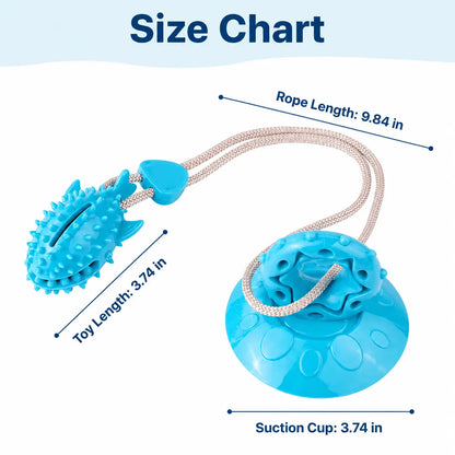 Interactive Dog Chew Toy with Suction Cup, Treat Dispensing Tug Toy for Bored Dogs, Durable TPR Teeth Cleaning Ball with Rope, Puzzle Feeder & Enrichment Toy for Puppies and Small Medium Dogs, Indoor Self-Play Training Toy