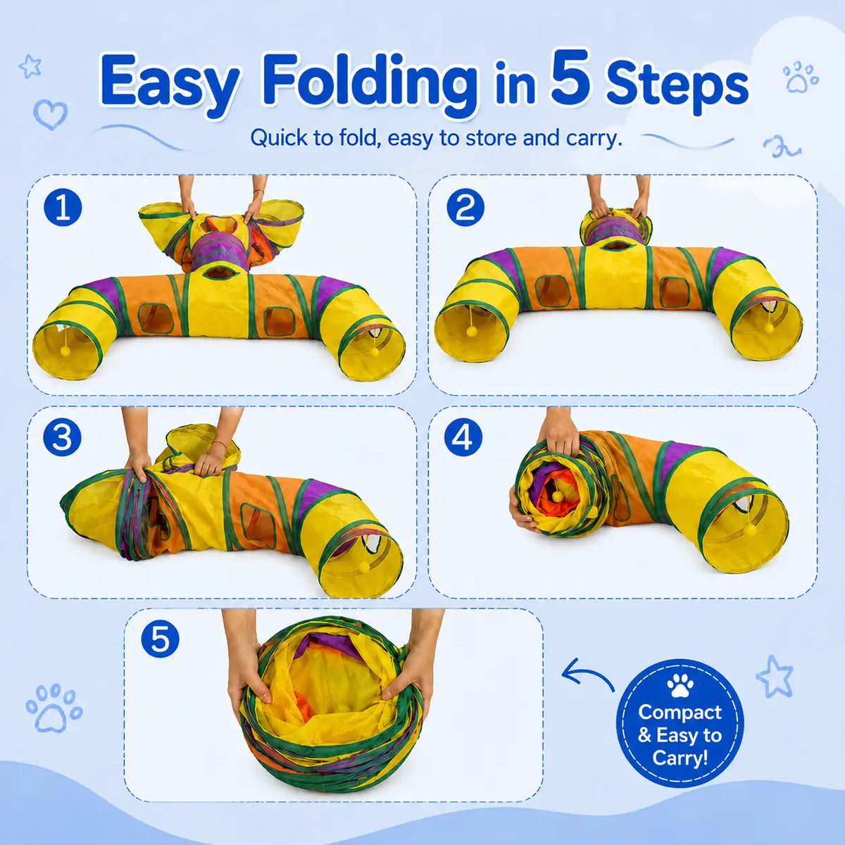 14-Way Cat Tunnel for Indoor Cats, Rainbow H-Shape Interactive Play Tunnel with Peek Holes & Ball, Foldable & Collapsible Toy for Cats, Rabbits, Ferrets & Small Pets