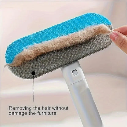 4-In-1 Reusable Pet Hair Remover Brush with Long Handle and Detail Brushes for Sofas, Rugs, Carpets, Bedding and Fabric Car Seats