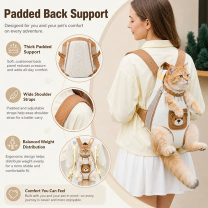 Plain Double-Strap Mesh Fabric Pet Carrier Backpack - Lightweight, Breathable, Durable Portable Chest Travel Pack for Dogs, Cats Outdoor Travel, Camping