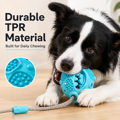 Interactive Dog Chew Toy with Suction Cup, Treat Dispensing Tug Toy for Bored Dogs, Durable TPR Teeth Cleaning Ball with Rope, Puzzle Feeder & Enrichment Toy for Puppies and Small Medium Dogs, Indoor Self-Play Training Toy