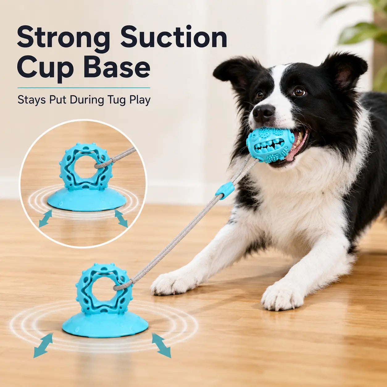 Interactive Dog Chew Toy with Suction Cup, Treat Dispensing Tug Toy for Bored Dogs, Durable TPR Teeth Cleaning Ball with Rope, Puzzle Feeder & Enrichment Toy for Puppies and Small Medium Dogs, Indoor Self-Play Training Toy