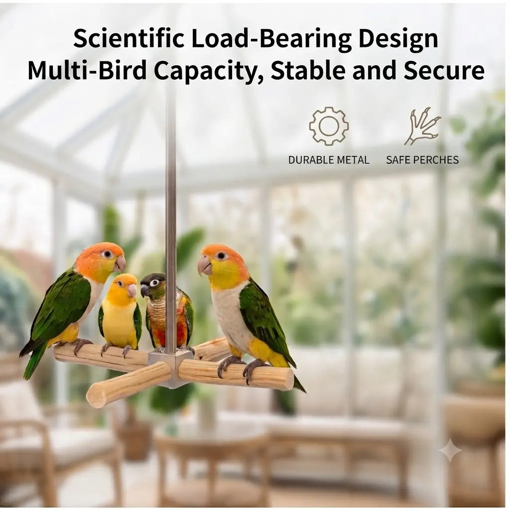 Deluxe 360° Rotating Wild Pear Wood Perch Swing - Parrot Accessories Foraging Aid - Secure Comfortable Habitat for Multiple Birds - Boosts Exercise & Mental Stimulation