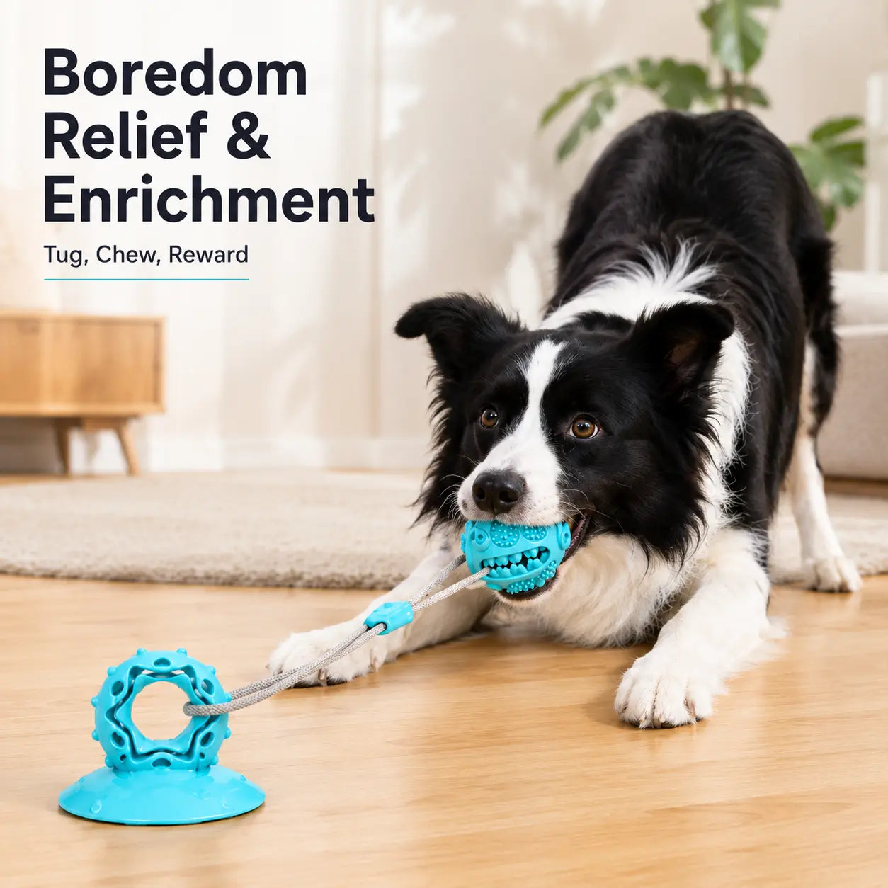 Interactive Dog Chew Toy with Suction Cup, Treat Dispensing Tug Toy for Bored Dogs, Durable TPR Teeth Cleaning Ball with Rope, Puzzle Feeder & Enrichment Toy for Puppies and Small Medium Dogs, Indoor Self-Play Training Toy