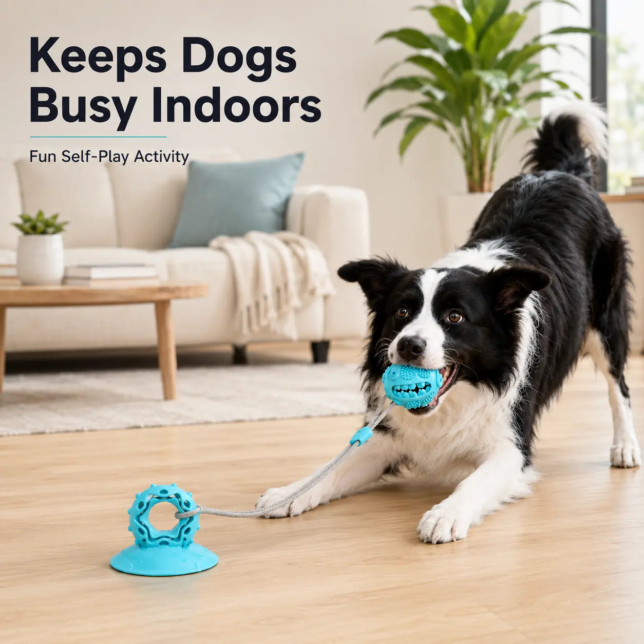 Interactive Dog Chew Toy with Suction Cup, Treat Dispensing Tug Toy for Bored Dogs, Durable TPR Teeth Cleaning Ball with Rope, Puzzle Feeder & Enrichment Toy for Puppies and Small Medium Dogs, Indoor Self-Play Training Toy