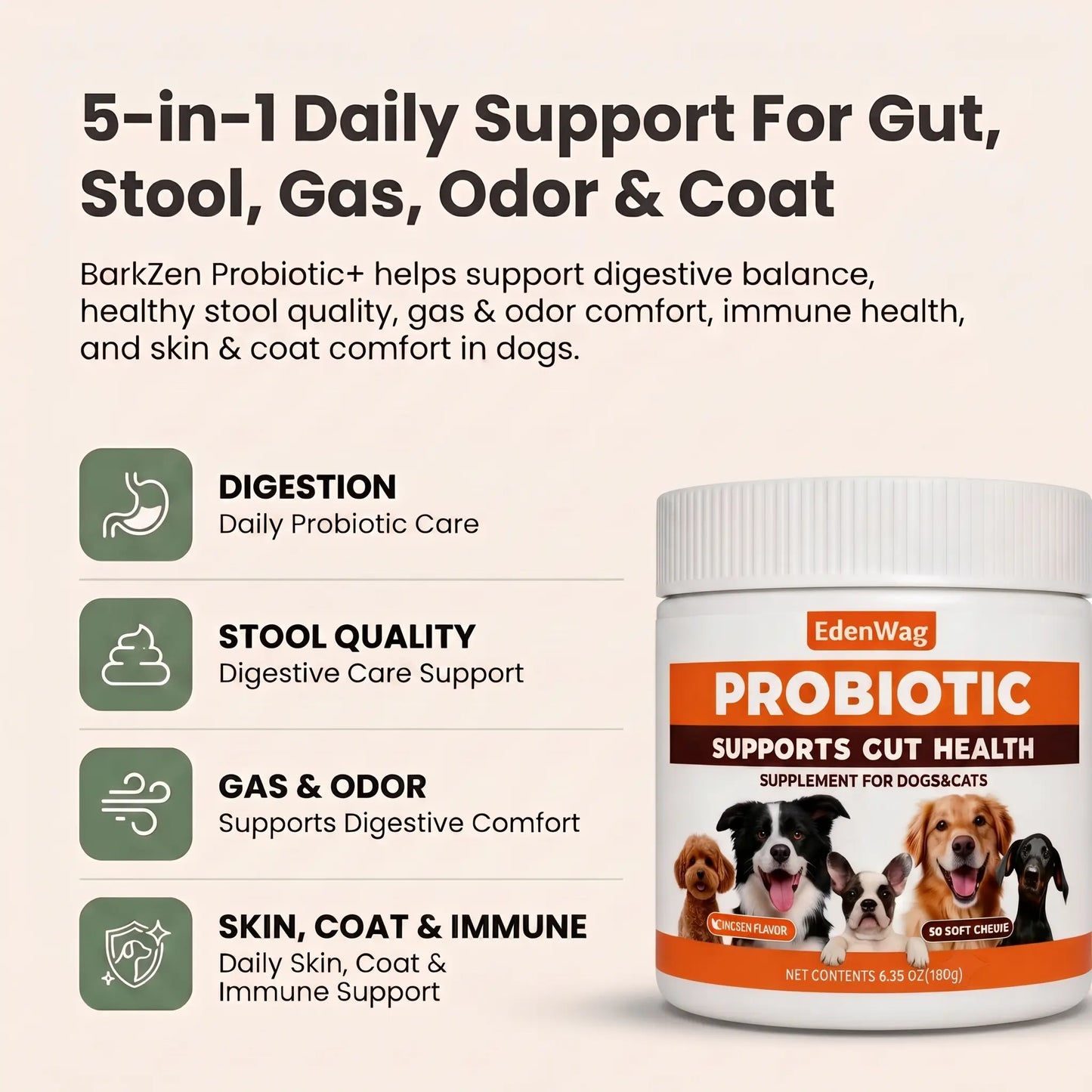 In-Stock Dog Probiotic Chewables - Canine Nutritional Supplement with Multivitamins, Fructooligosaccharide, Delicious Chicken Flavor, 6.35 Oz, 90 Soft Chews for Puppy Intestinal Flora Balance & Daily Wellness, Daily Canine Wellness Sohochic, Puppy Probiot